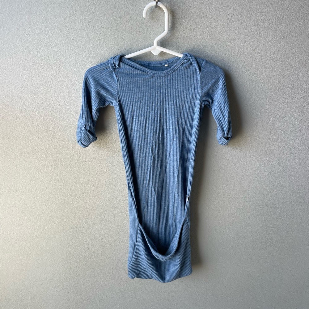Little Sleepies Heathered Blue Ribbed Infant Gown with Convertible Mittens
